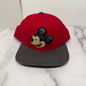 Disney Parks Mickey Mouse Pixel Snapback Hat Kids Youth 55cm Red Black